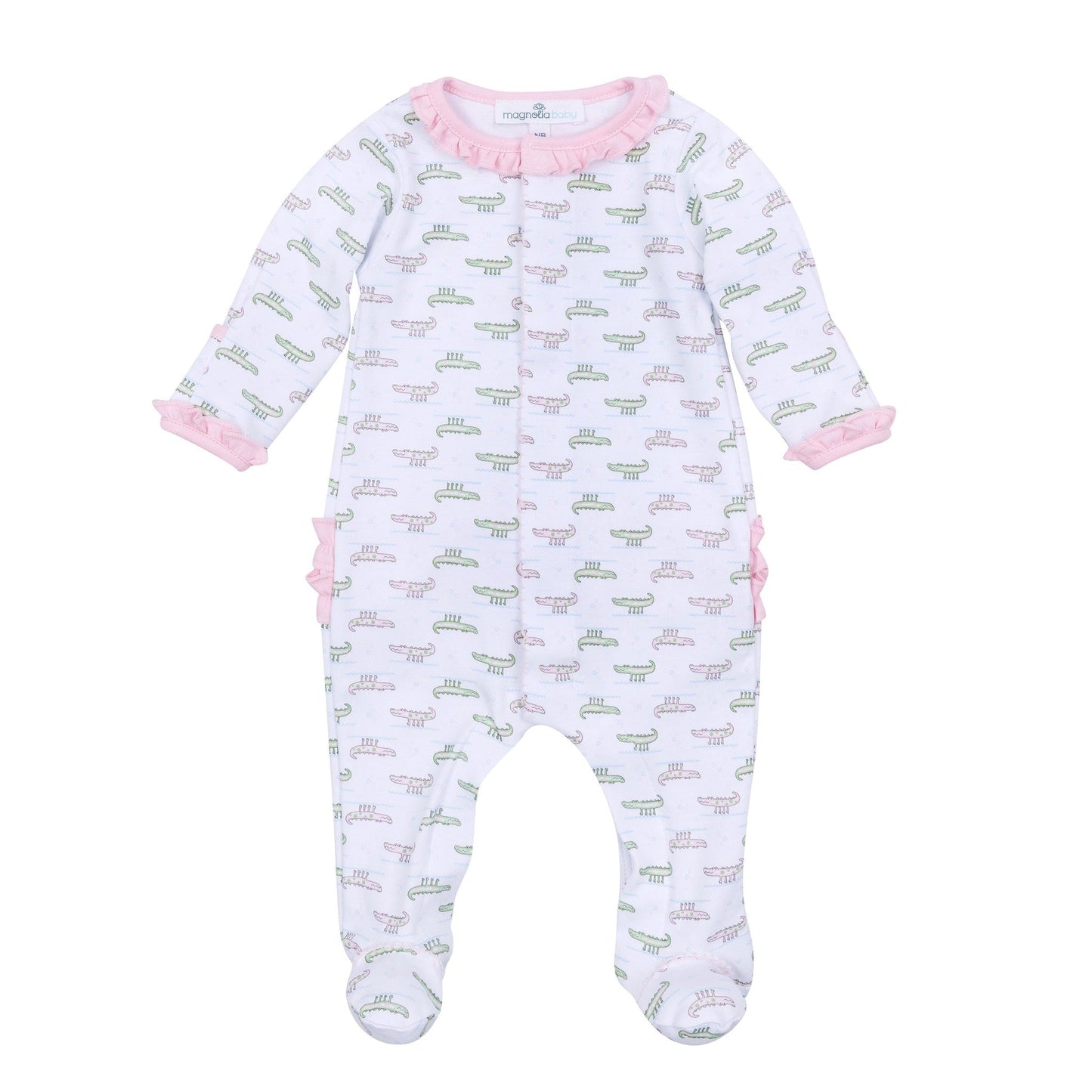 Alligator Pie Print Ruffle Footie - Pink - Magnolia BabyFootie