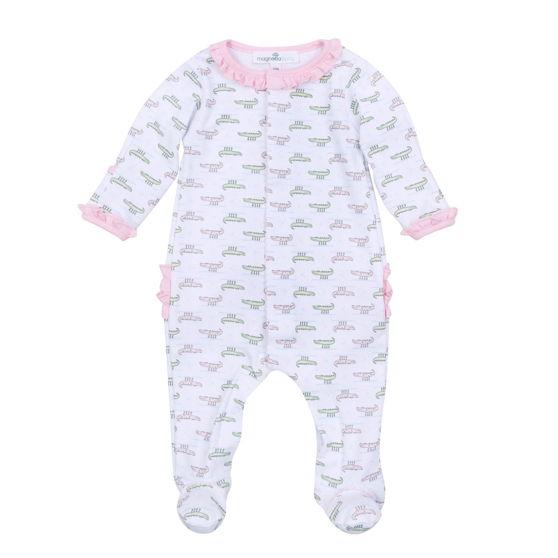Alligator Pie Print Ruffle Footie - Pink - Magnolia BabyFootie