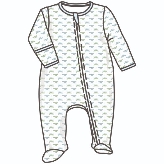 Alligator Pie Print Zip Footie - Light Blue - Magnolia BabyFootie