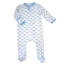  Alligator Pie Print Zip Footie - Light Blue - Magnolia BabyFootie