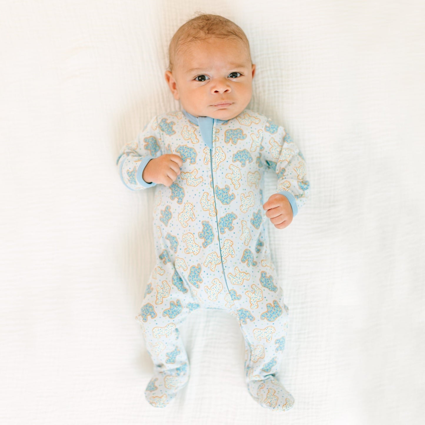 Animal Crackers Zip Footie - Light Blue - Magnolia BabyFootie