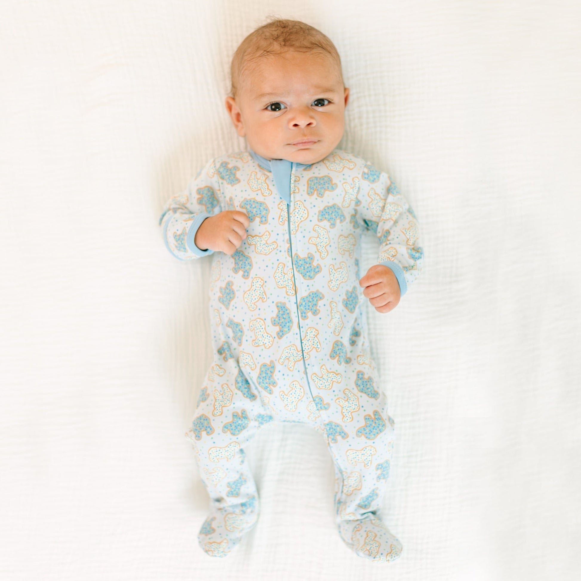 Animal Crackers Zip Footie - Light Blue - Magnolia BabyFootie