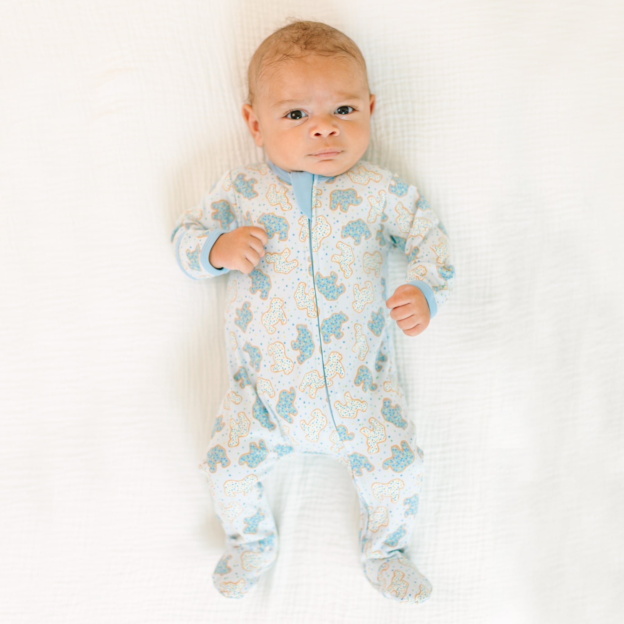Animal Crackers Zip Footie - Light Blue - Magnolia BabyFootie