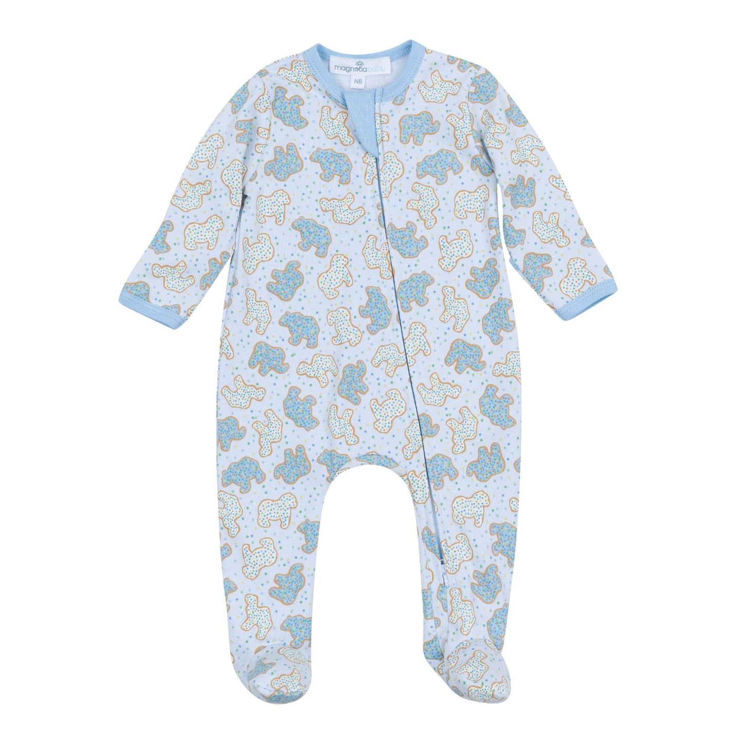 Animal Crackers Zip Footie - Light Blue - Magnolia BabyFootie