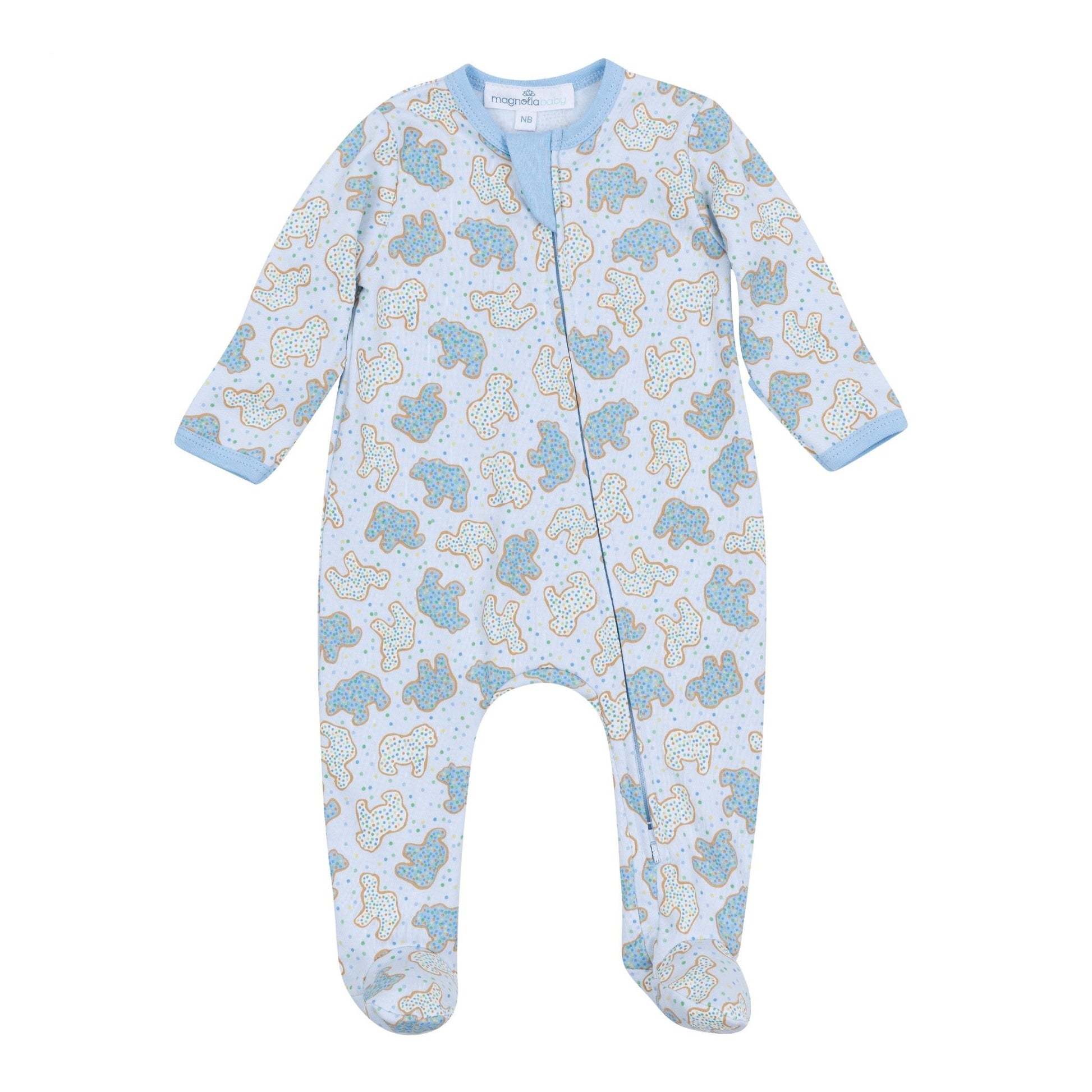 Animal Crackers Zip Footie - Light Blue - Magnolia BabyFootie