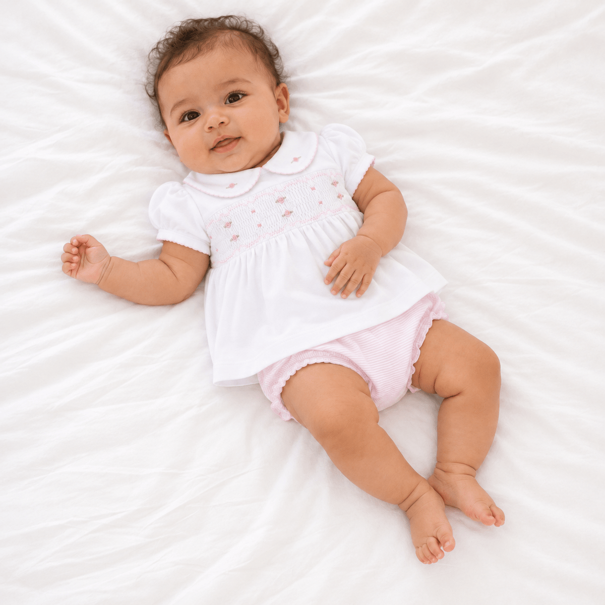 Magnolia Baby_Anna Smocked Ruffle Short Sleeve Diaper Cover Set - Pink_1