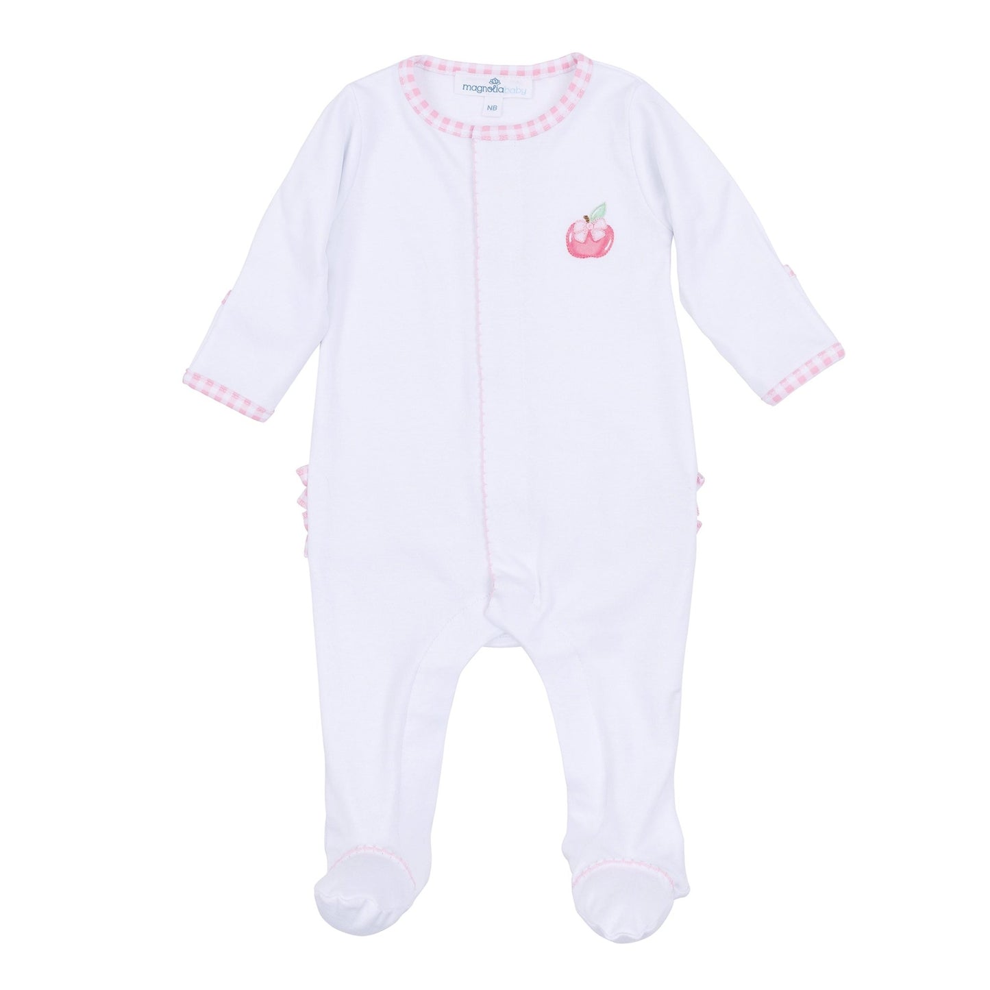 Apple of my Eye Embroidered Ruffle Footie - Magnolia BabyFootie