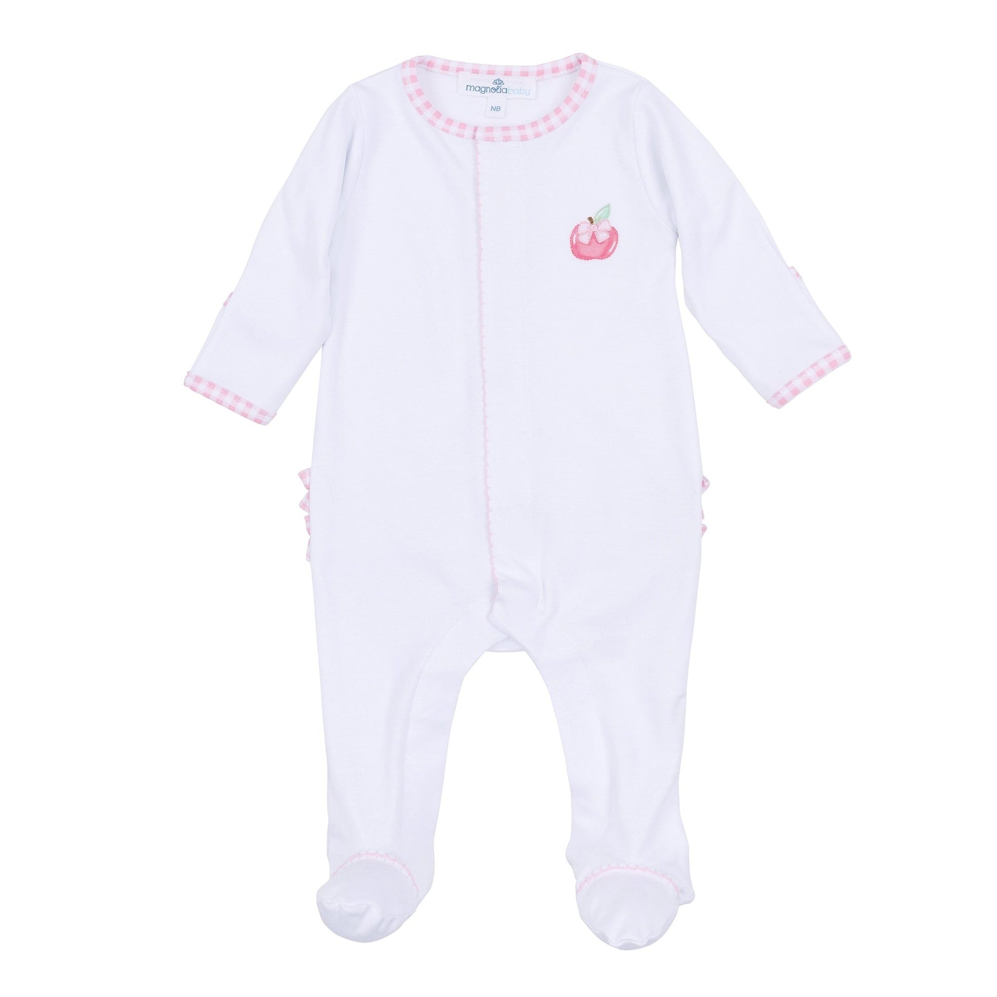 Apple of my Eye Embroidered Ruffle Footie - Magnolia BabyFootie