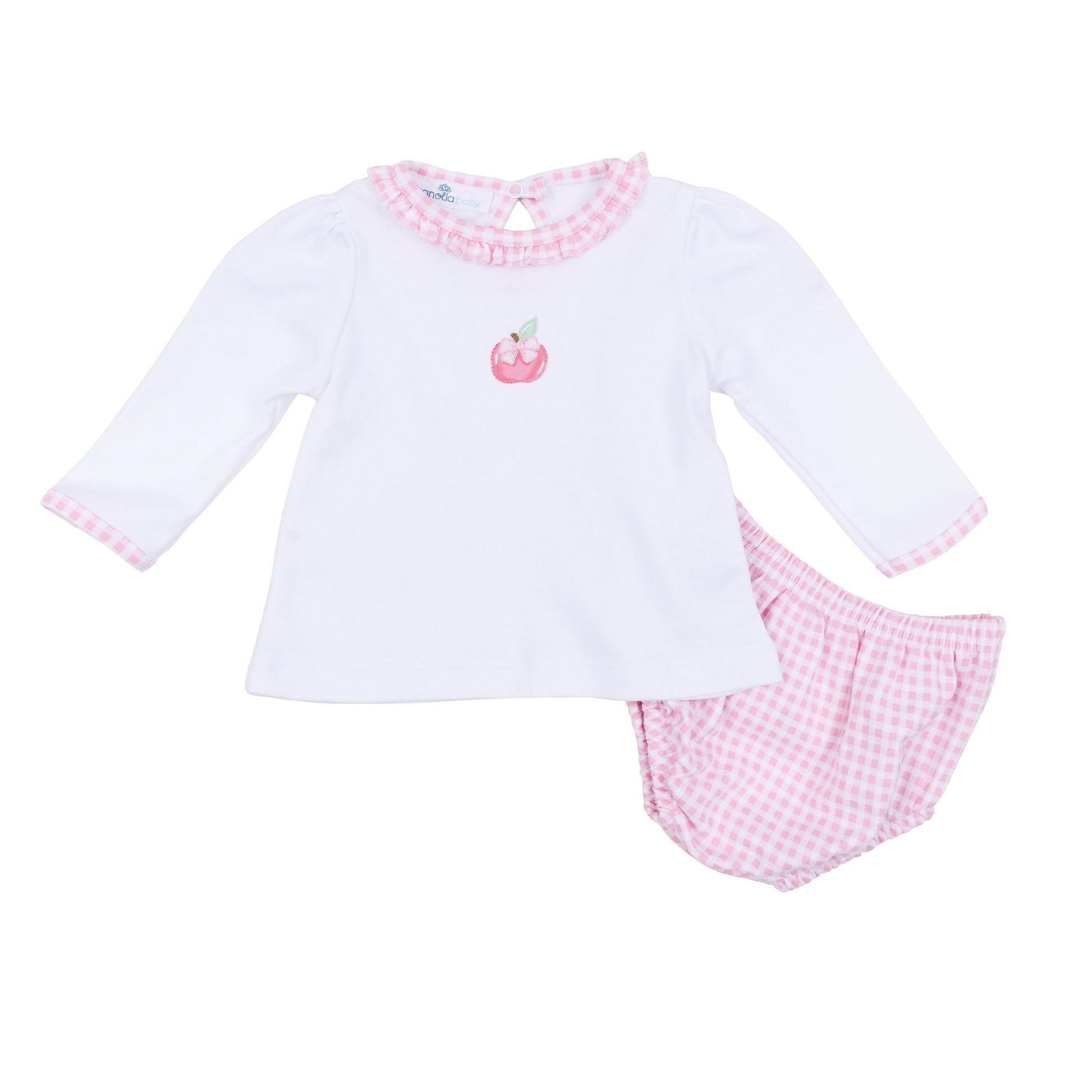Apple of my Eye Embroidered Ruffle Long Sleeve Diaper Cover Set - Magnolia BabyDiaper Cover