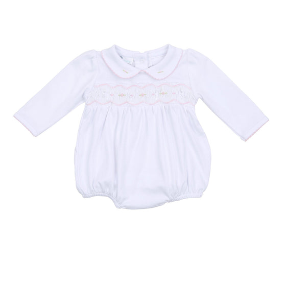 Ava and Archie Smocked Long Sleeve Bubble - Pink - Magnolia BabyBubble