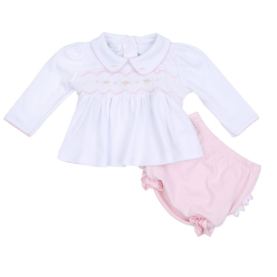 Ava and Archie Smocked Long Sleeve Diaper Cover Set - Pink - Magnolia BabyDiaper Cover