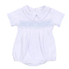 Ava and Archie Smocked Short Sleeve Bubble - Blue - Magnolia BabyBubble