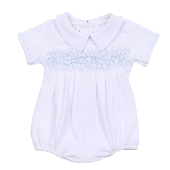 Ava and Archie Smocked Short Sleeve Bubble - Blue - Magnolia BabyBubble