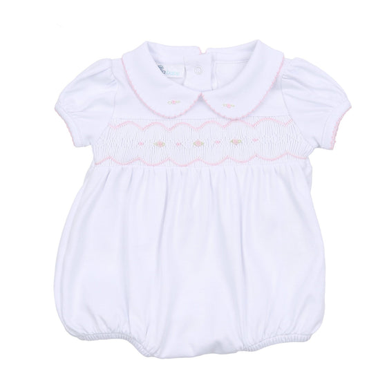 Ava and Archie Smocked Short Sleeve Bubble - Pink - Magnolia BabyBubble