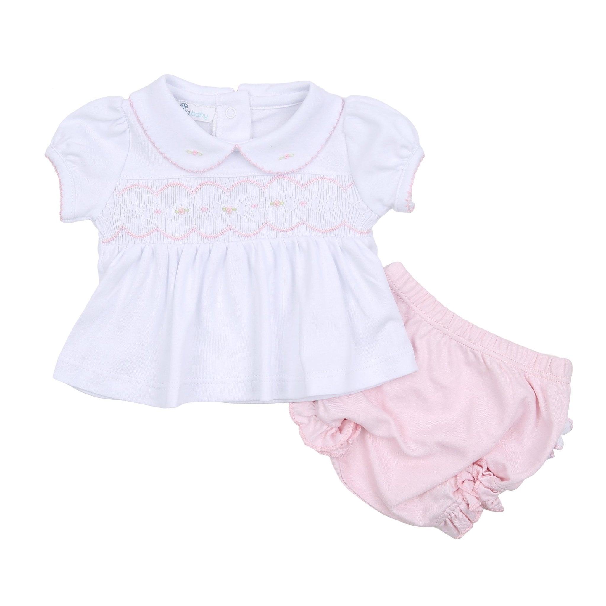Ava and Archie Smocked Short Sleeve Diaper Cover Set - Pink - Magnolia BabyDiaper Cover