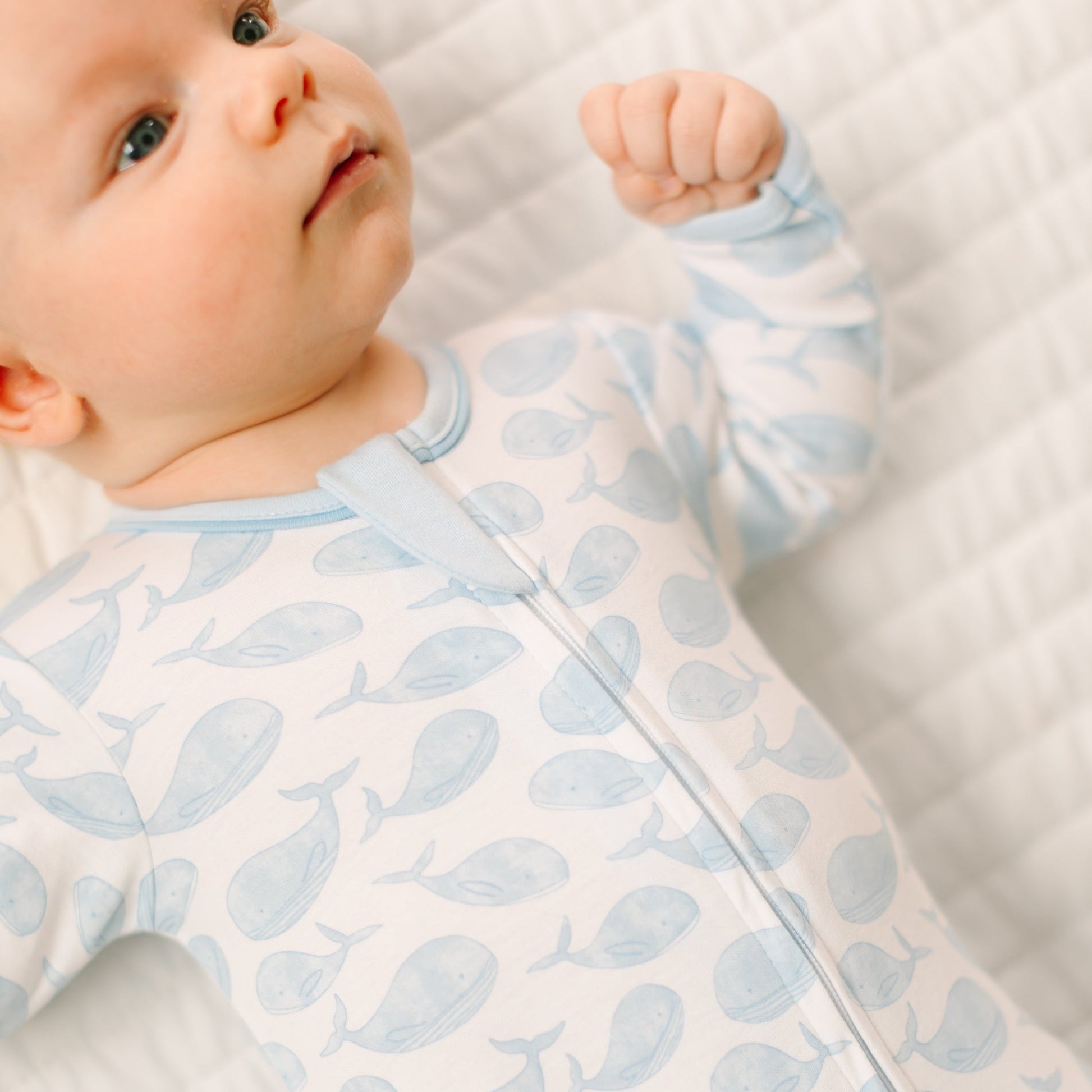 Azure Whales Print Zip Footie - Light Blue - Magnolia BabyFootie