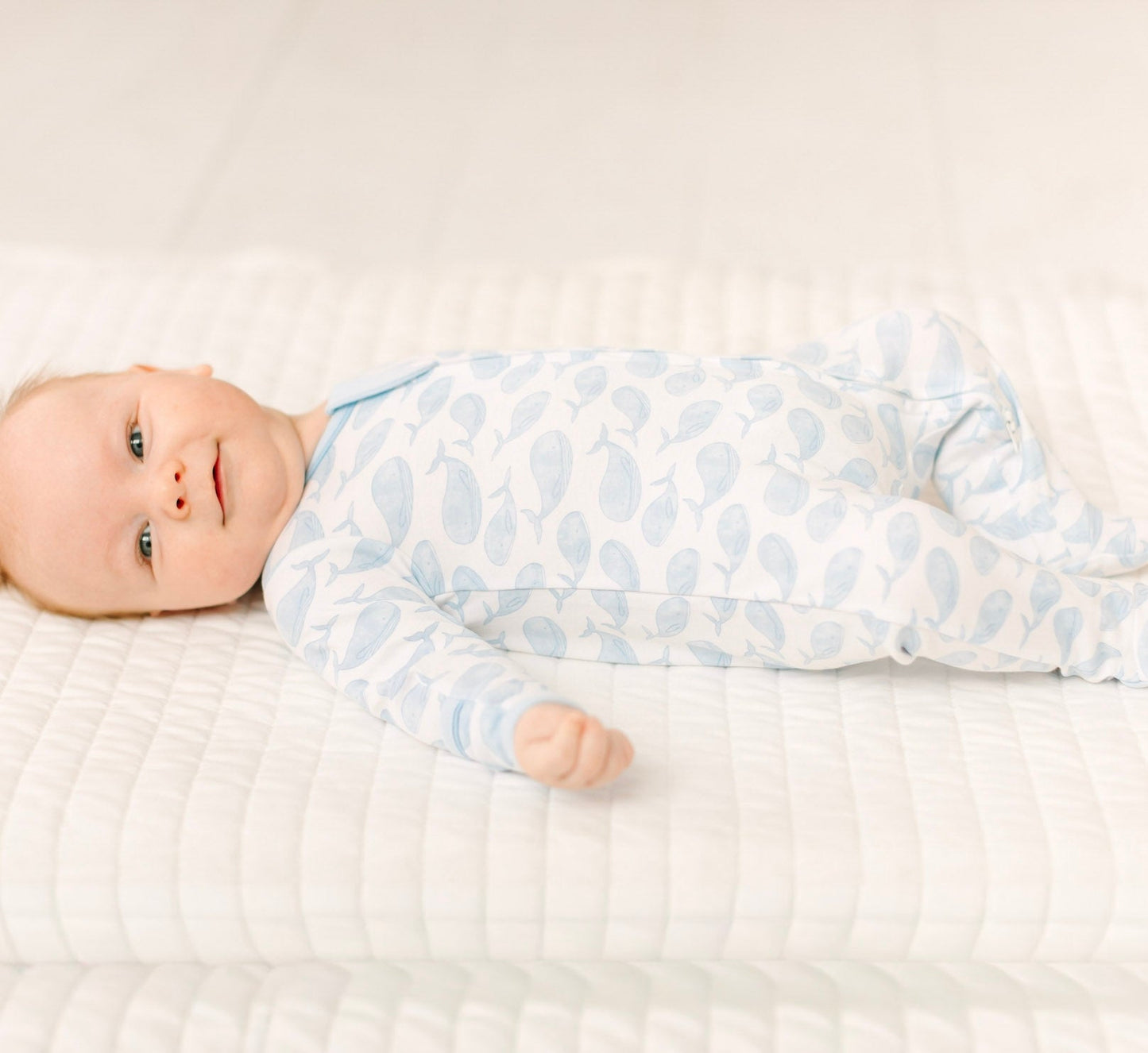 Azure Whales Print Zip Footie - Light Blue - Magnolia BabyFootie