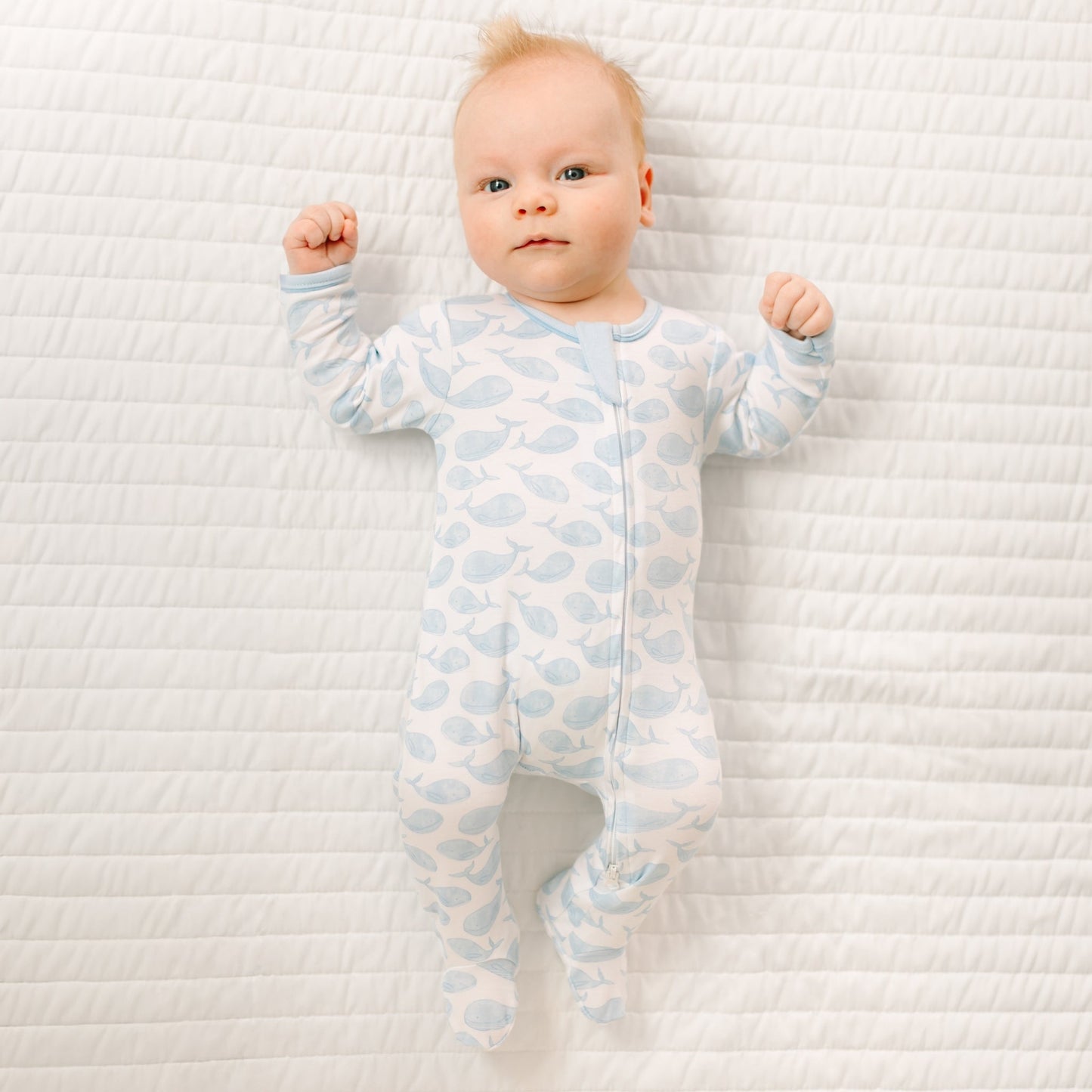 Azure Whales Print Zip Footie - Light Blue - Magnolia BabyFootie
