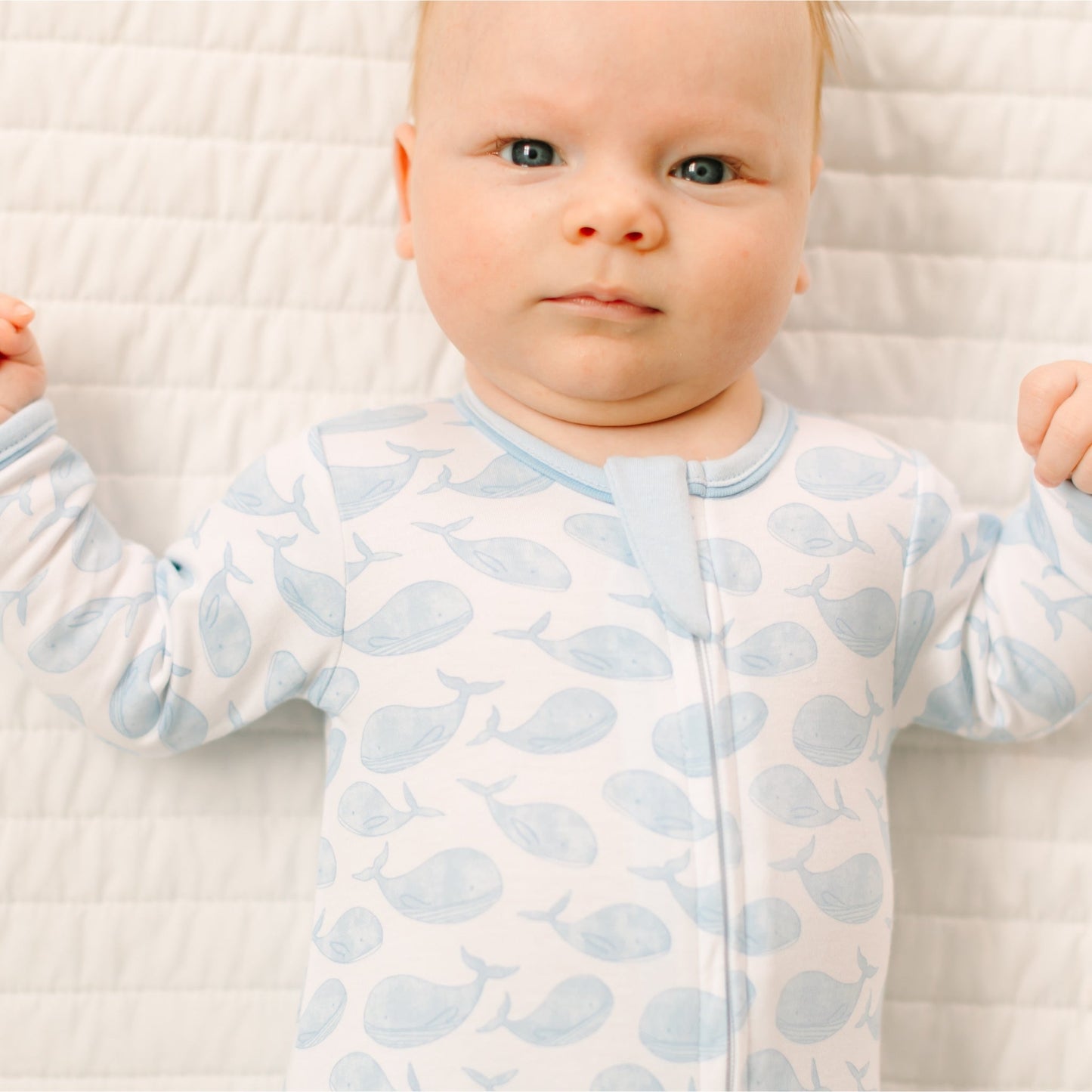 Azure Whales Print Zip Footie - Light Blue - Magnolia BabyFootie