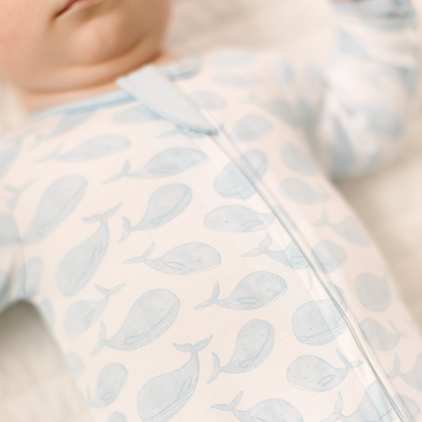 Azure Whales Print Zip Footie - Light Blue - Magnolia BabyFootie