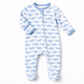 Azure Whales Print Zip Footie - Light Blue - Magnolia BabyFootie
