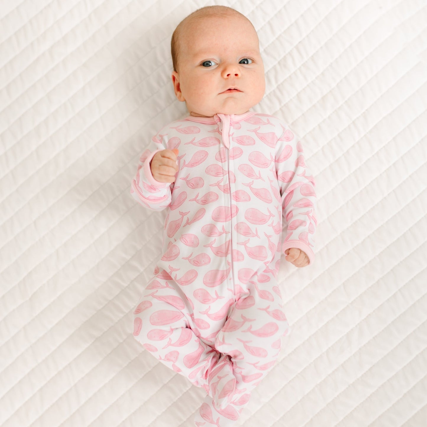 Azure Whales Print Zip Footie - Pink - Magnolia BabyFootie