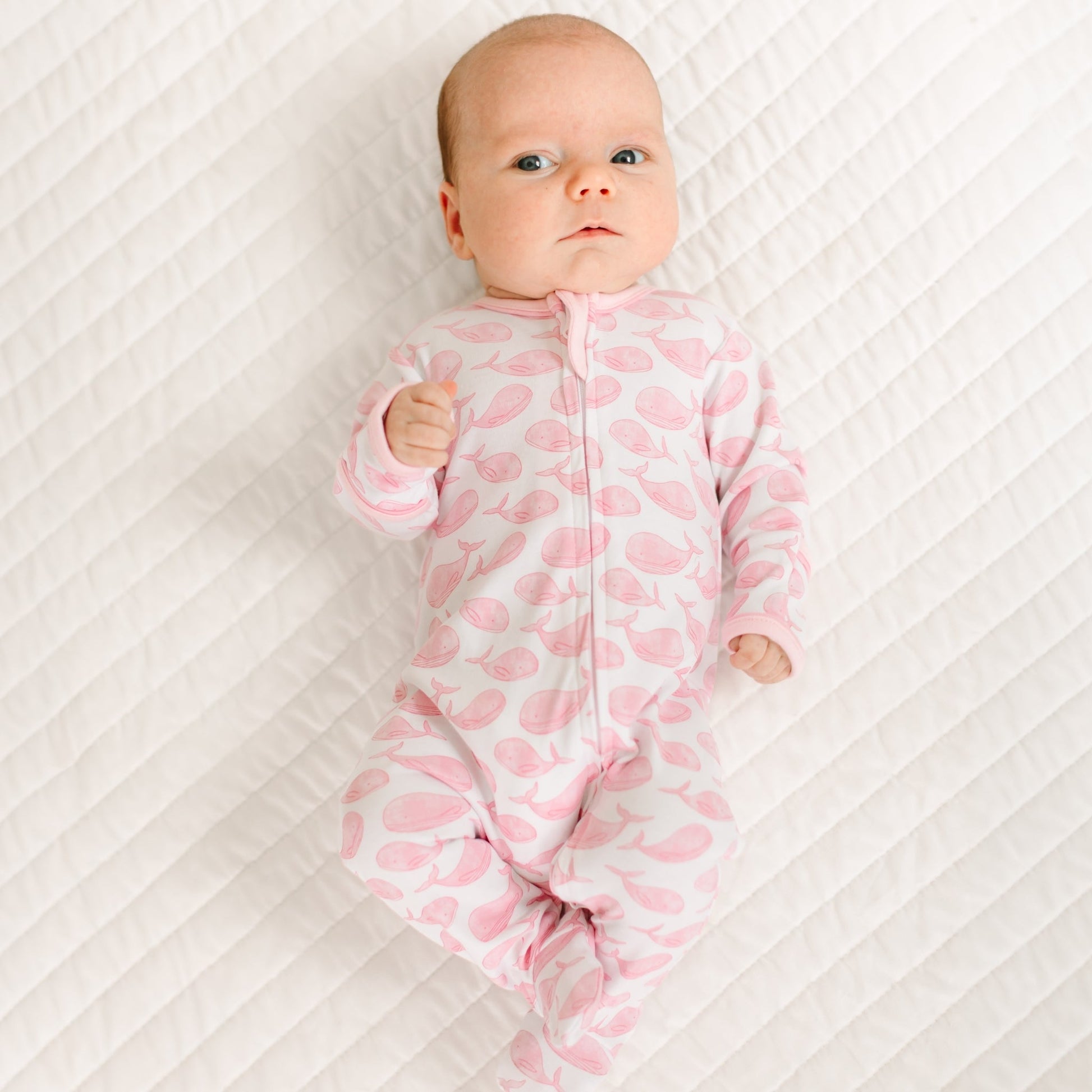 Azure Whales Print Zip Footie - Pink - Magnolia BabyFootie