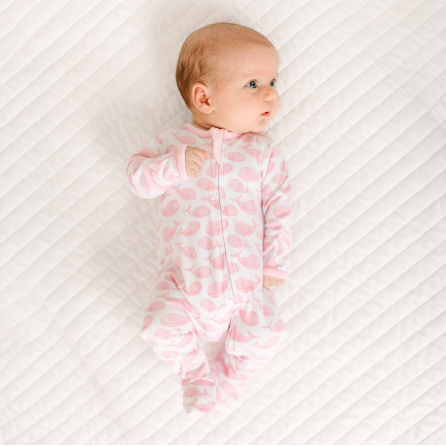 Azure Whales Print Zip Footie - Pink - Magnolia BabyFootie