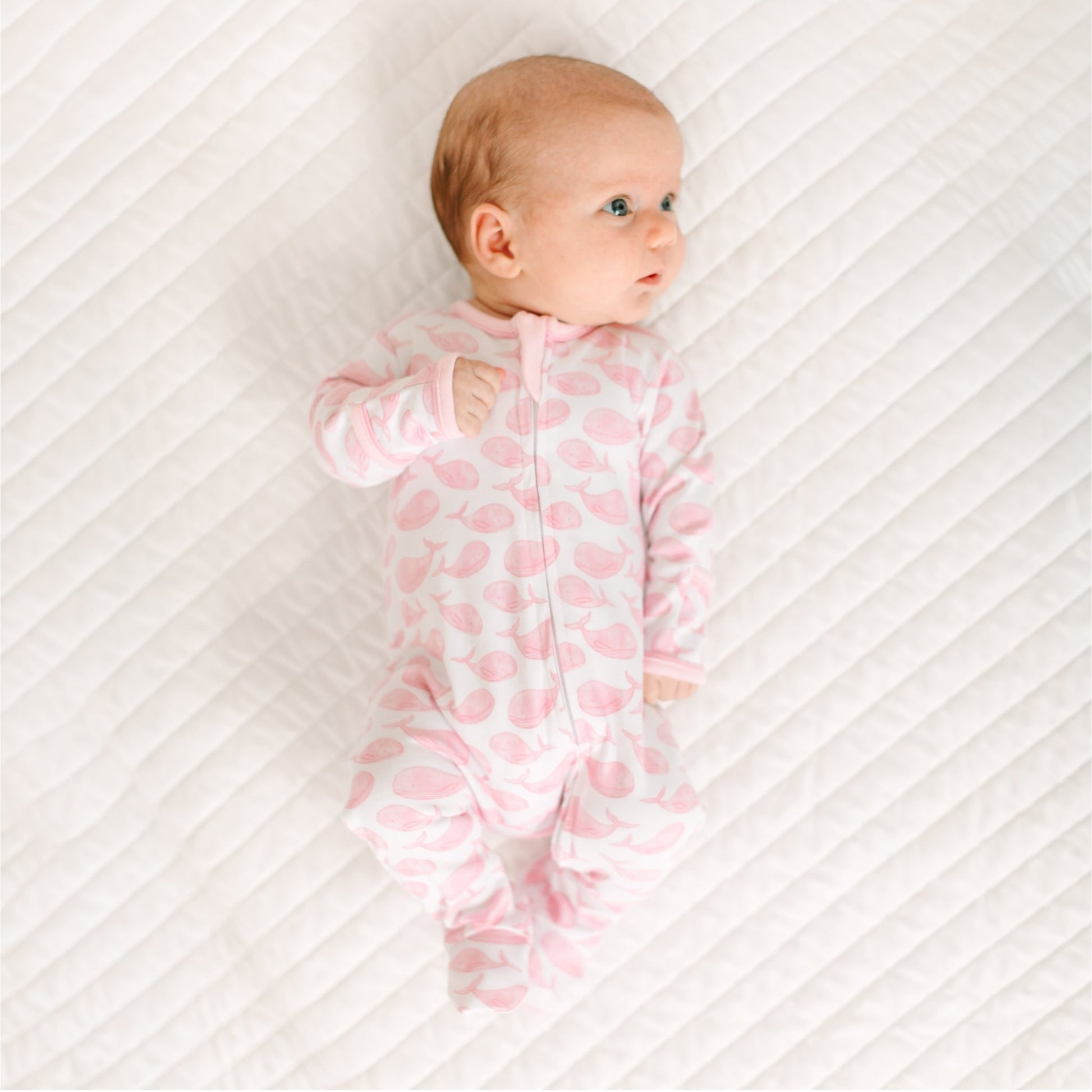 Azure Whales Print Zip Footie - Pink - Magnolia BabyFootie