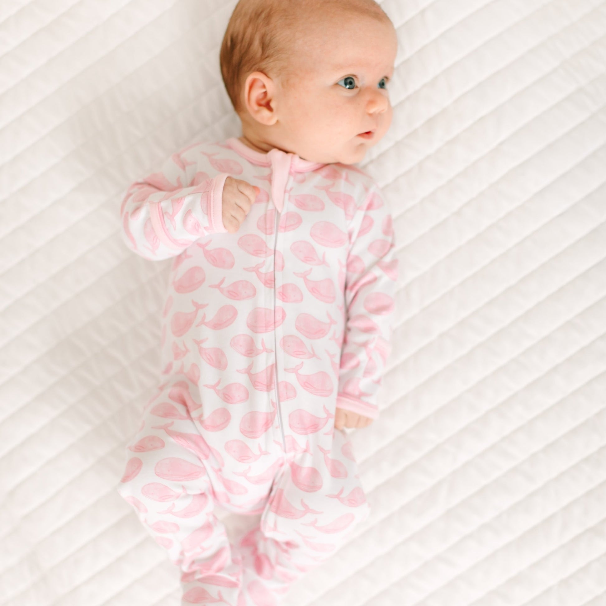 Azure Whales Print Zip Footie - Pink - Magnolia BabyFootie
