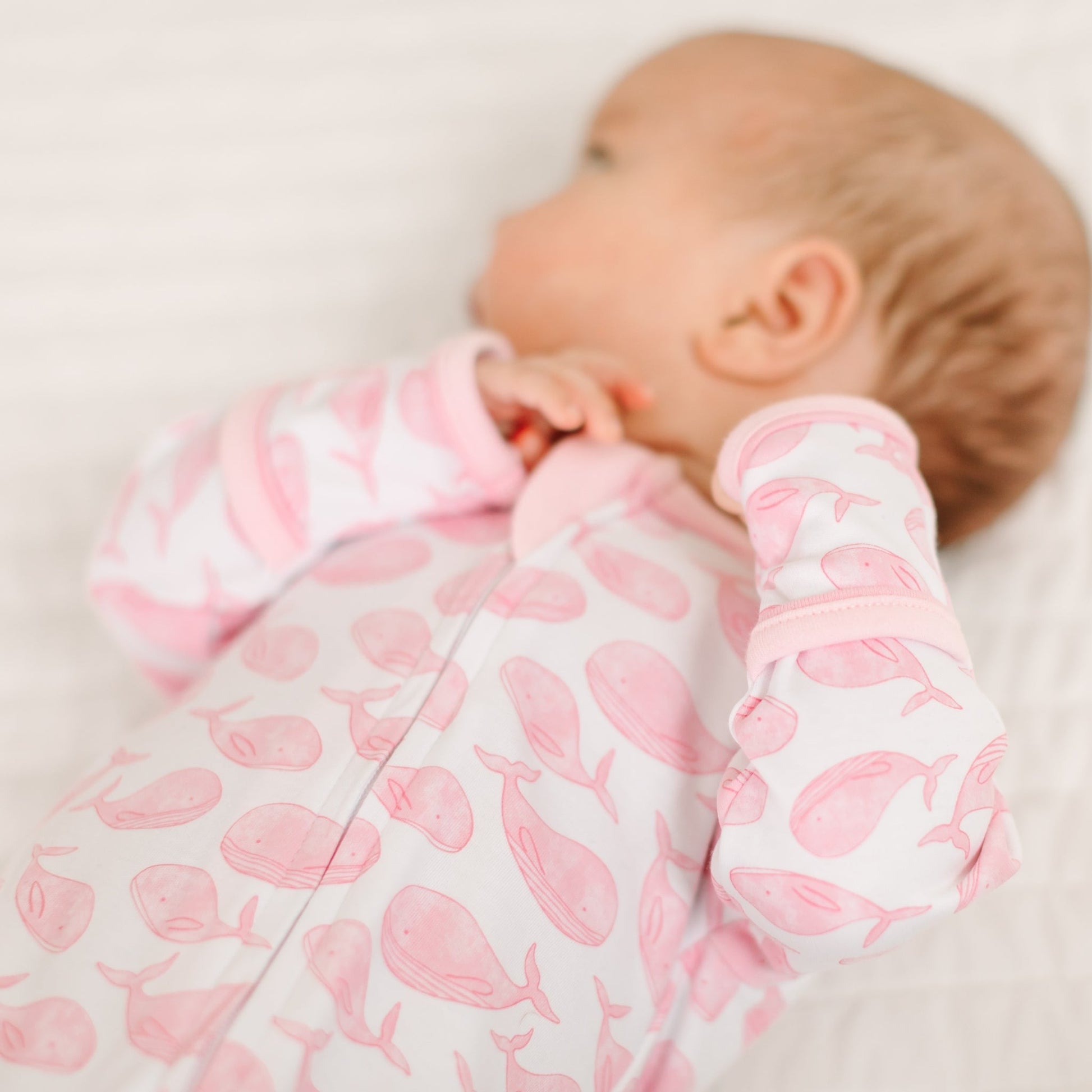 Azure Whales Print Zip Footie - Pink - Magnolia BabyFootie