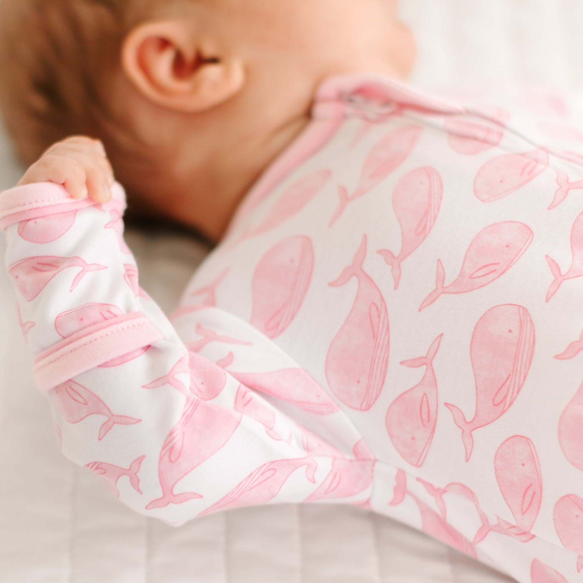Azure Whales Print Zip Footie - Pink - Magnolia BabyFootie