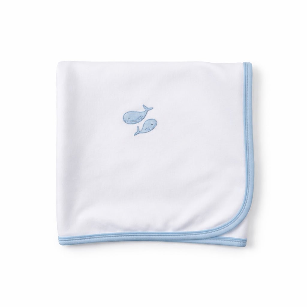 Azure Whales Receiving Blanket - Light Blue - Magnolia BabyReceiving Blanket