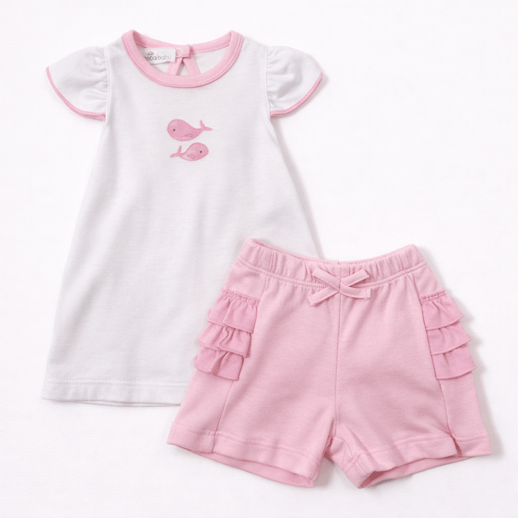 Azure Whales Ruffle Short Set - Pink - Magnolia BabyShort Set