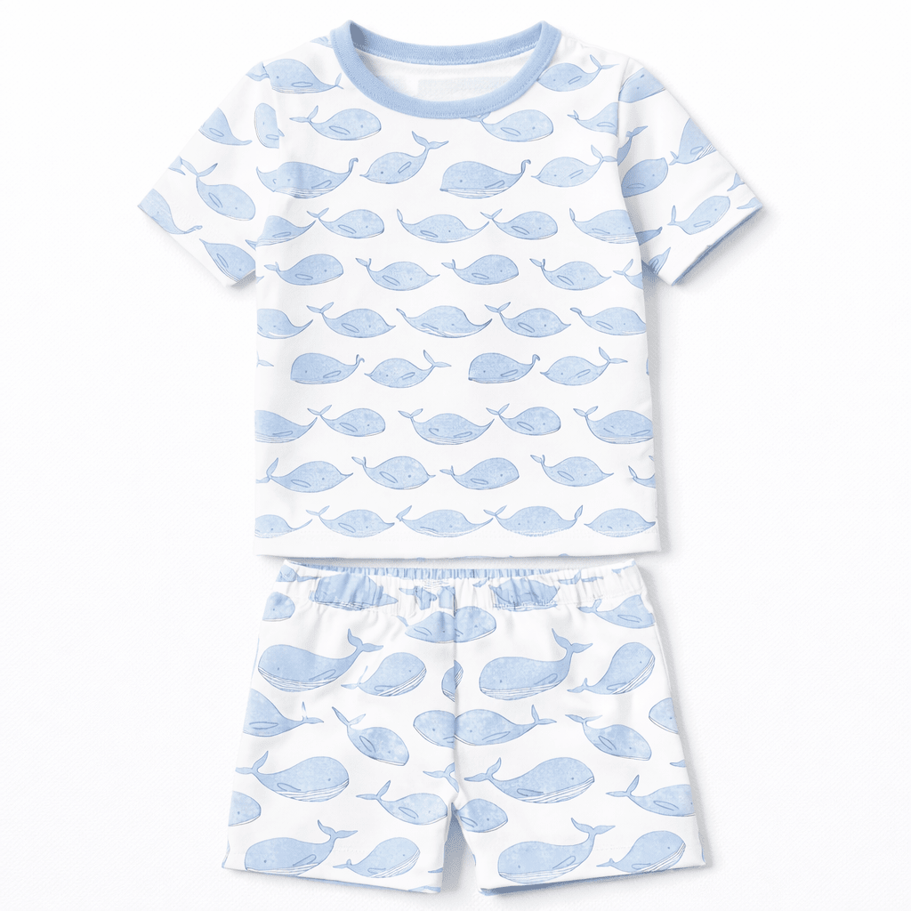 Azure Whales Short Pajamas - Light Blue - Magnolia BabyShort Pajamas