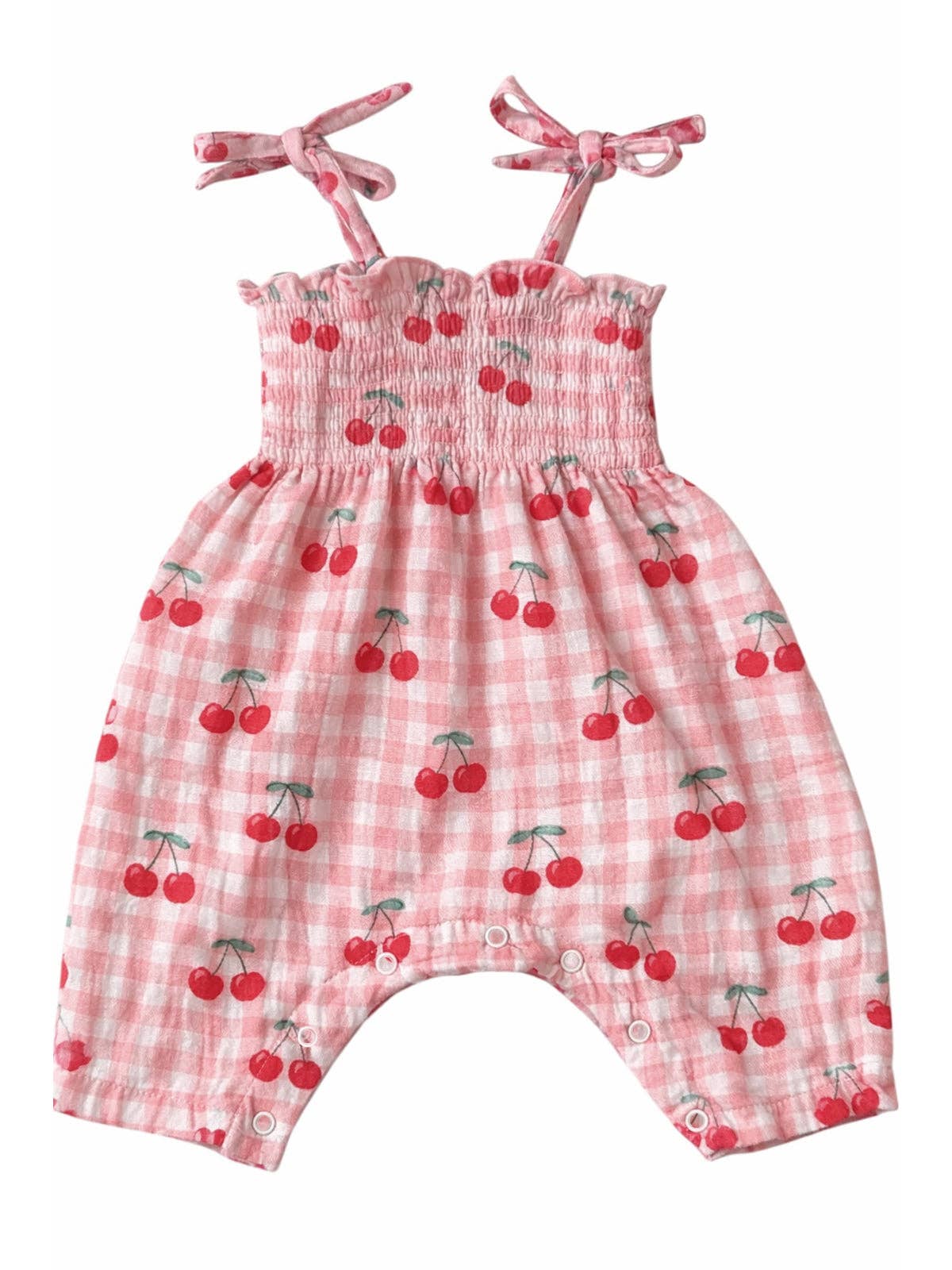 Muslin Smocked Playsuit - Ginger Cherries