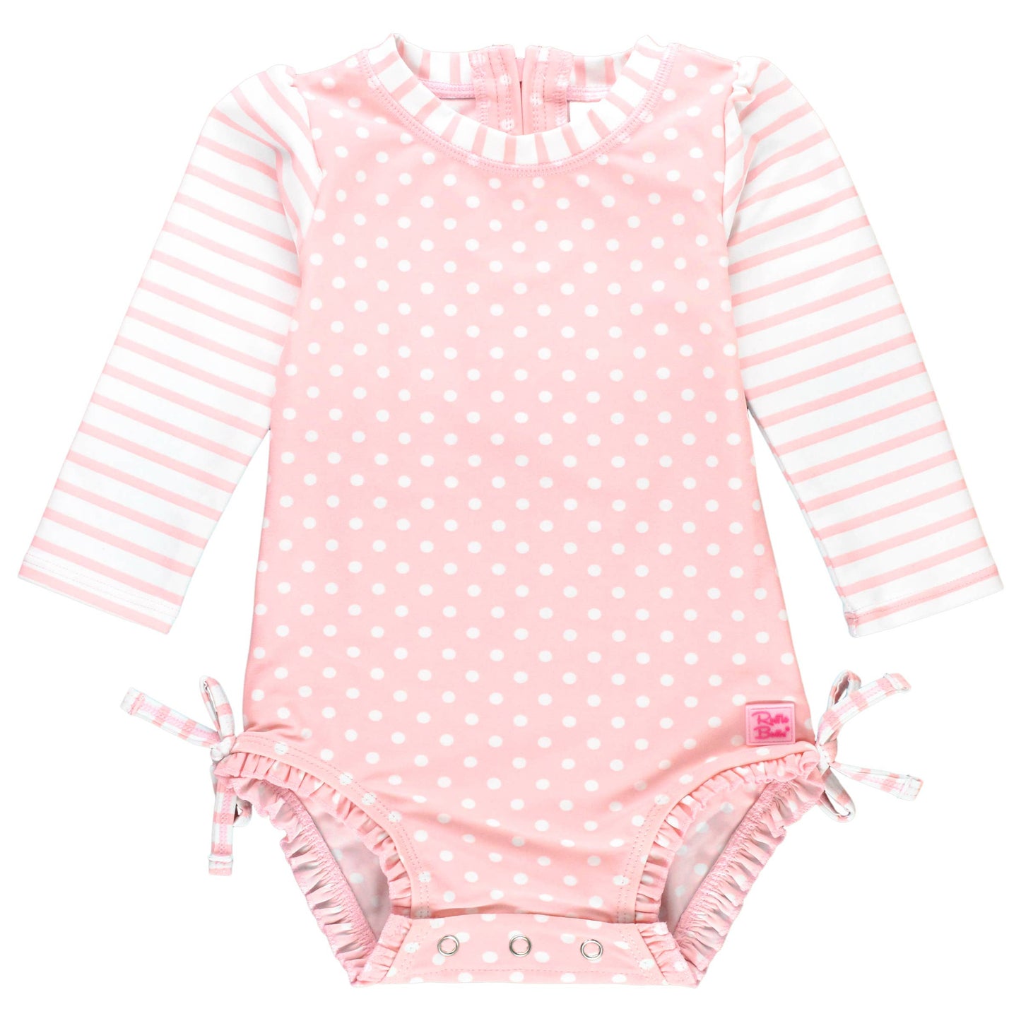 Long Sleeve One Piece Rash Guard Swimsuit - Pink Polka Dot