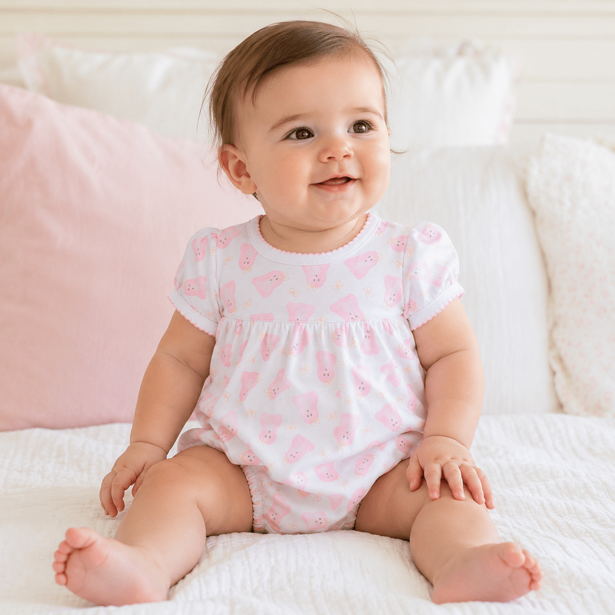 Magnolia Baby_Baby Boo Print Ruffle Short Sleeve Bubble - Pink_1