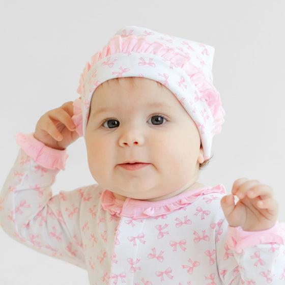Baby Bows Print Ruffle Hat - Magnolia BabyHat