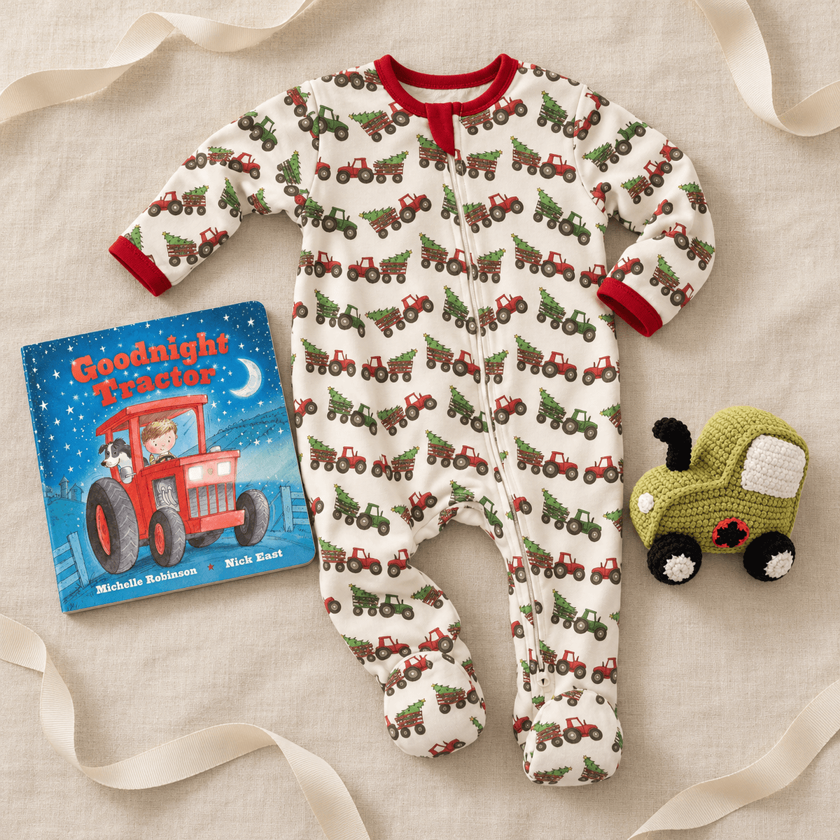 Luna and Arlo_Baby Boy Christmas Footie Gift Set - Santa's Tractor_1