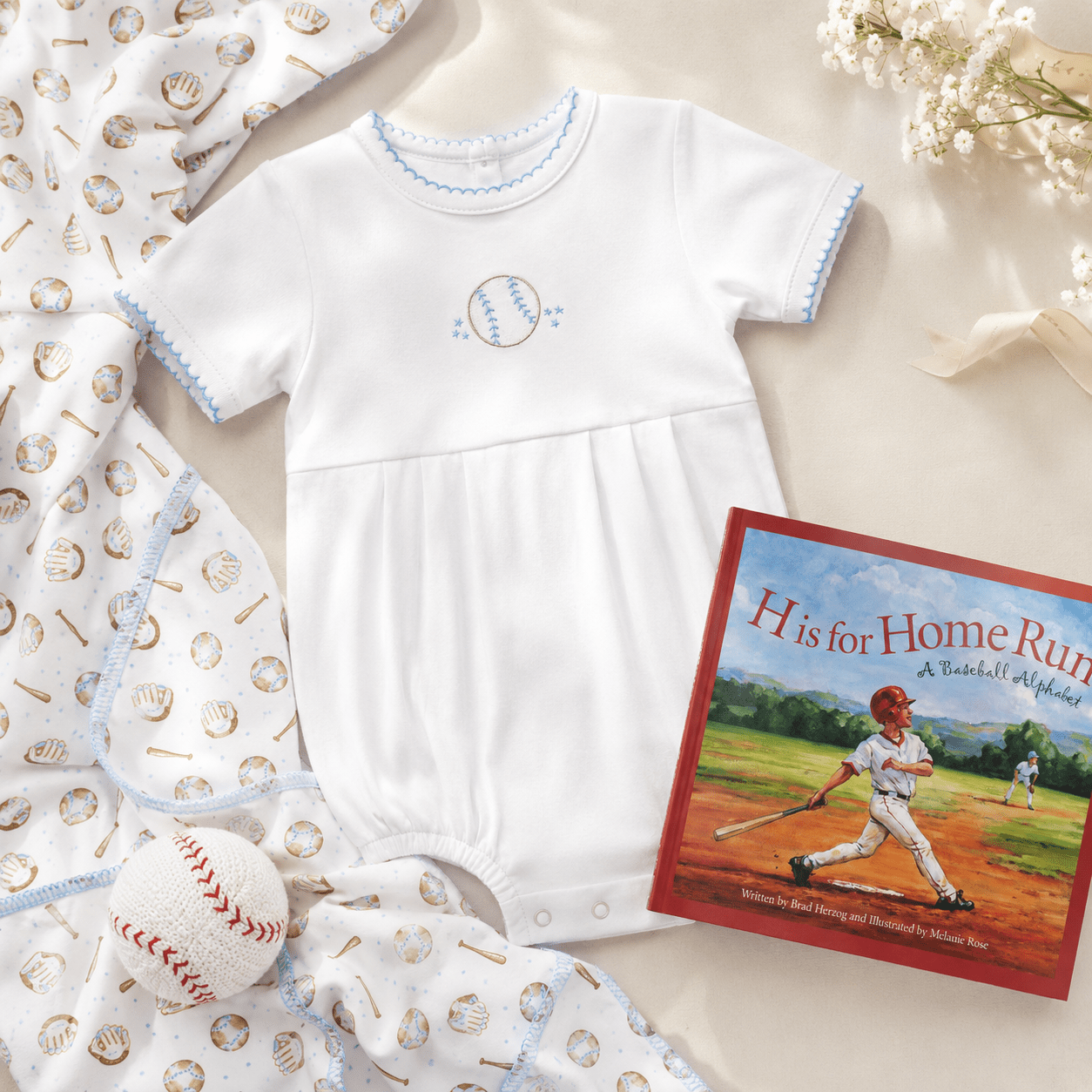 Baby Boy Hand - Embroidered Bubble Gift Set - Precious Lil' Slugger - Magnolia BabyBubble Gift Set