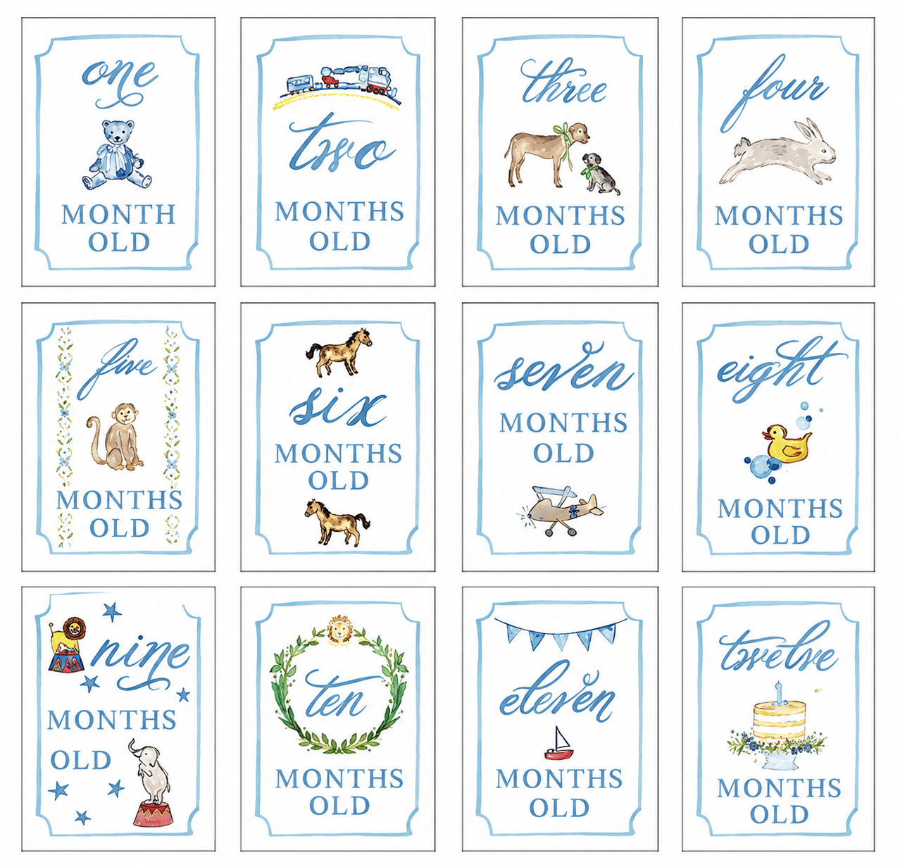 Baby Boy Monthly Milestone Card Set - Magnolia BabyMilestone Cards