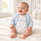 Magnolia Baby_Baby Boy Smocked Bubble + Cardigan Set - Essentials White with Blue Trim_1