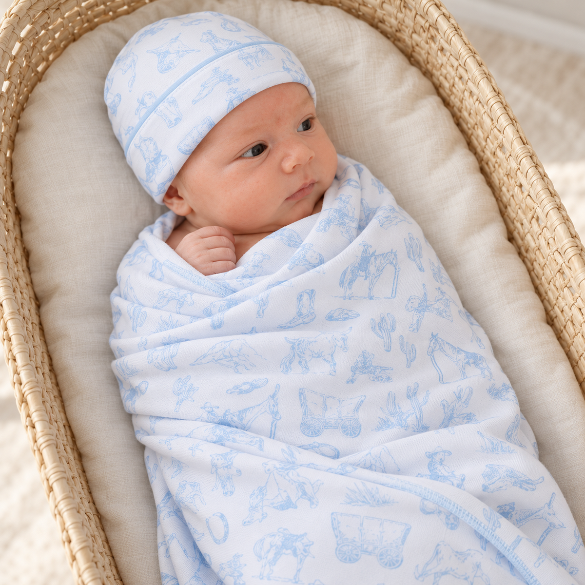 Baby Boy Swaddle Gift Set - Wild West Toile model image
