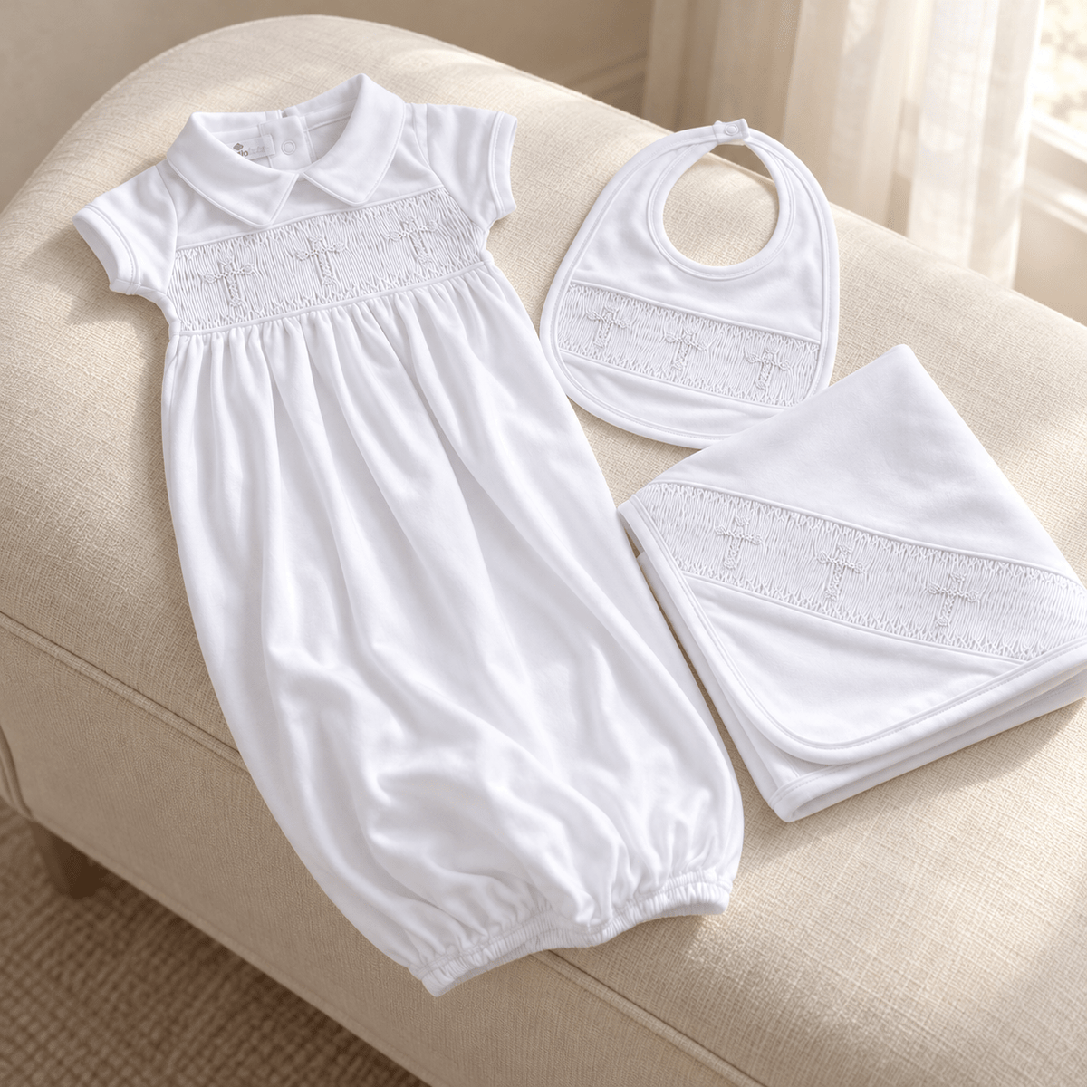 Magnolia Baby_Baby Boy White Smocked Gown Gift Set - Forever Blessed_1