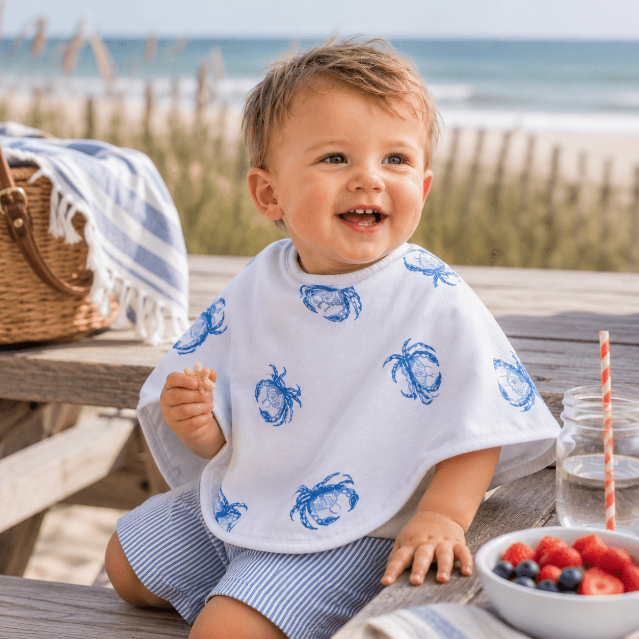 Little Hometown_Baby Burp Cloth and Bib (2 in 1) - Blue Crab_2
