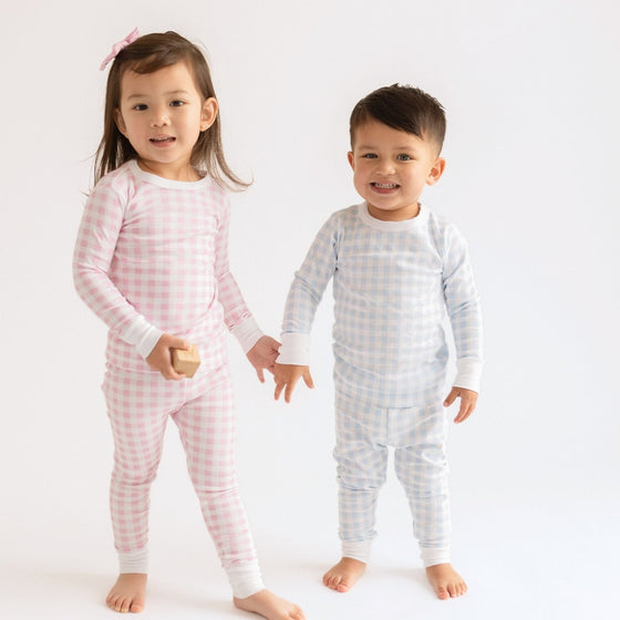 Baby Checks Blue Big Kid Long Pajamas - Magnolia BabyLong Pajamas