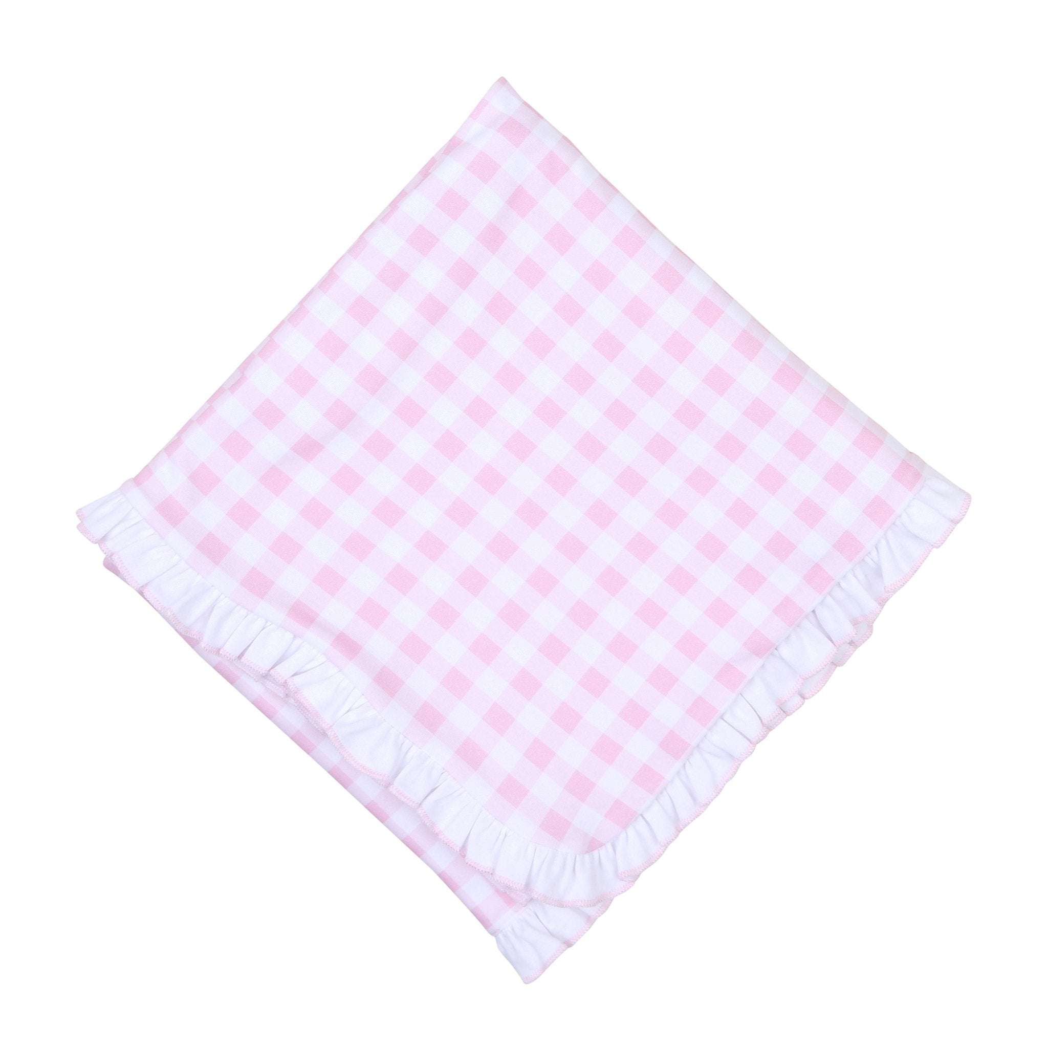 Baby Checks Ruffle Receiving Blanket - Pink - Magnolia BabyReceiving Blanket