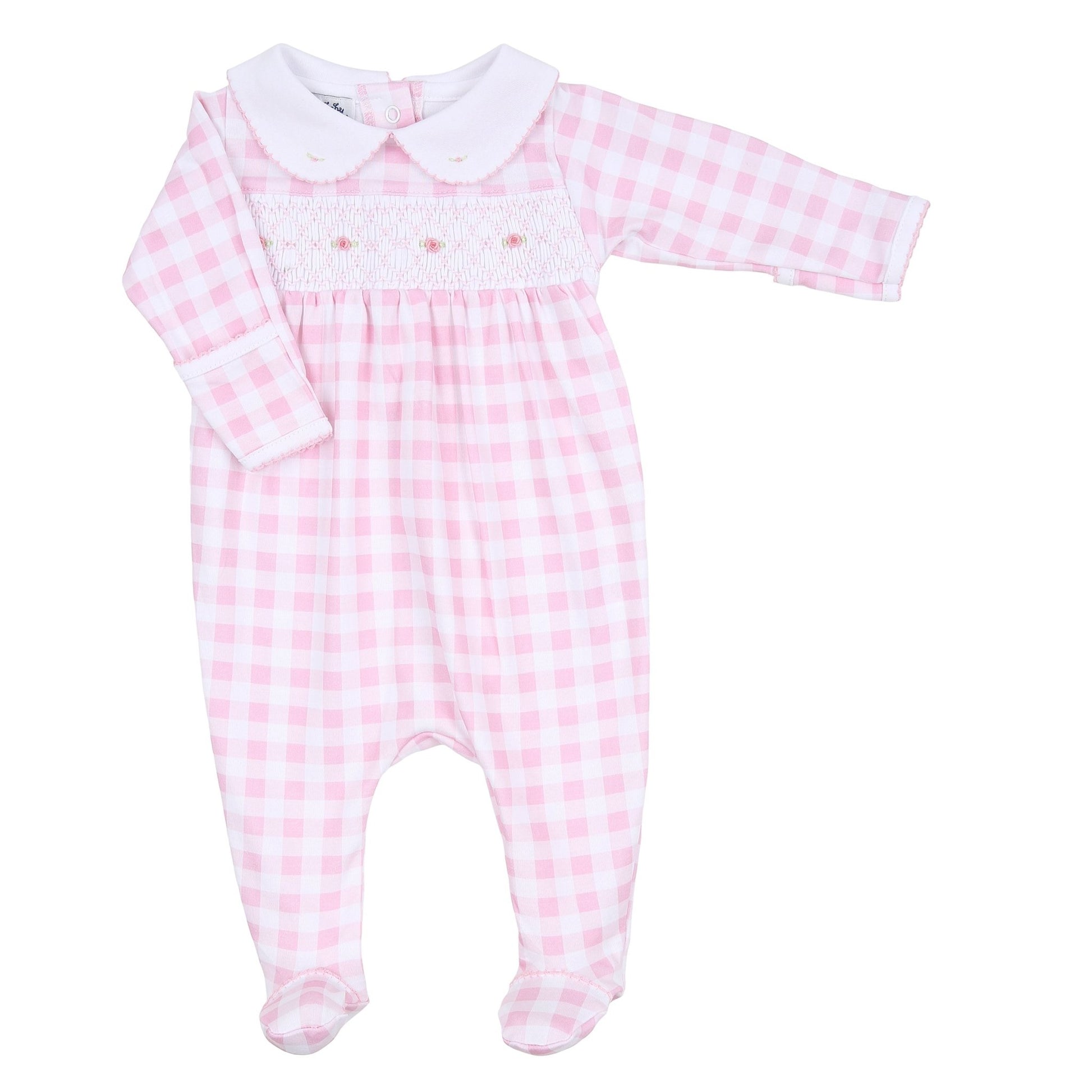 Baby Checks Smocked Footie - Pink - Magnolia BabyFootie
