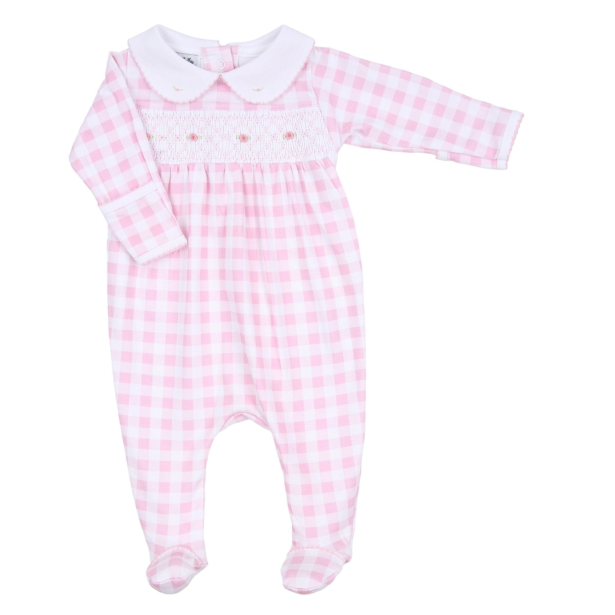 Baby Checks Smocked Footie - Pink - Magnolia BabyFootie